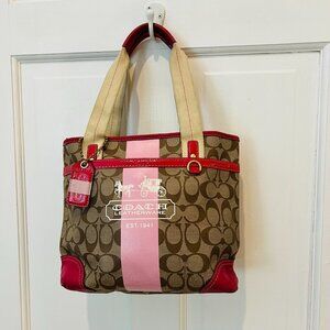 Y2K 2000 Hobo Coach Heritage Signature Stripe Pink/Tan Tote Bag Vintage